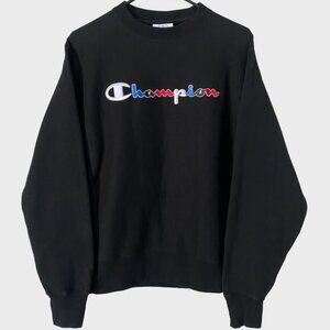 Y2K Champion Reverse Weave Black Embroidered Crewneck Sweatshirt Mens Size Small